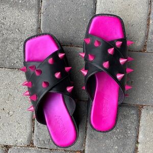Dolls Kill Black and pink Sandals with pink Spikes